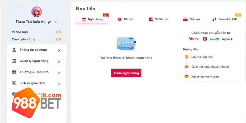 Nạp tiền 988Bet – Hướng Dẫn Chi Tiết Và Nhanh Chóng 3 Quy trình thực hiện giao dịch an toàn và đúng chuẩn